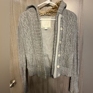 American Eagle Zip up Sweater w/ Fur Hood